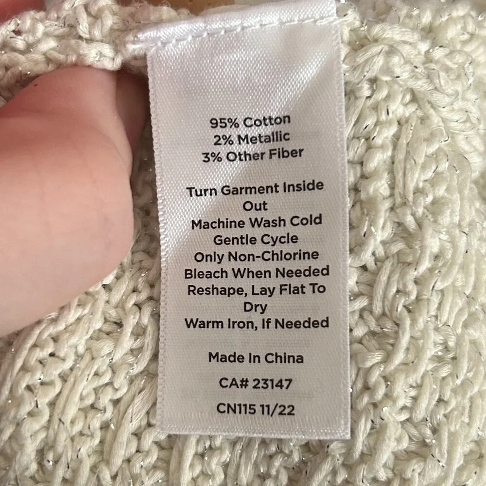 NWT Talbots Women's Textured Metallic Cream Knit Cardigan Coat L